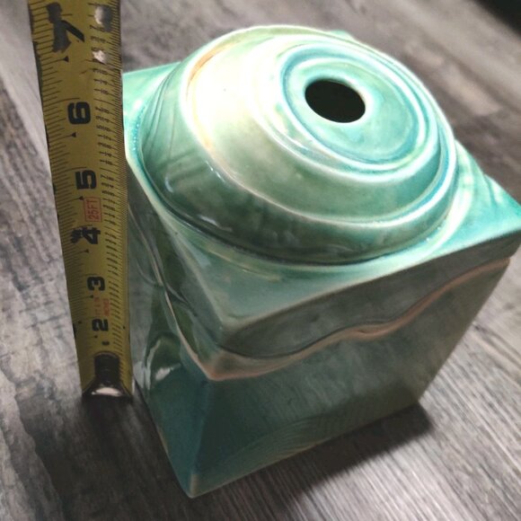 Vtg MCM Studio Pottery Green Earthtone Square Trinket Slab Box 4.5x4.5x6.5" - Picture 9 of 10